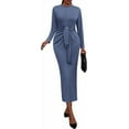 thumbnail image 1 of PRETTYGARDEN Women Semi Formal Midi Dresses Long Sleeve Bodycon Tie Waist Slit Wedding Guest Cocktail Fall Fashion Dress, 1 of 10