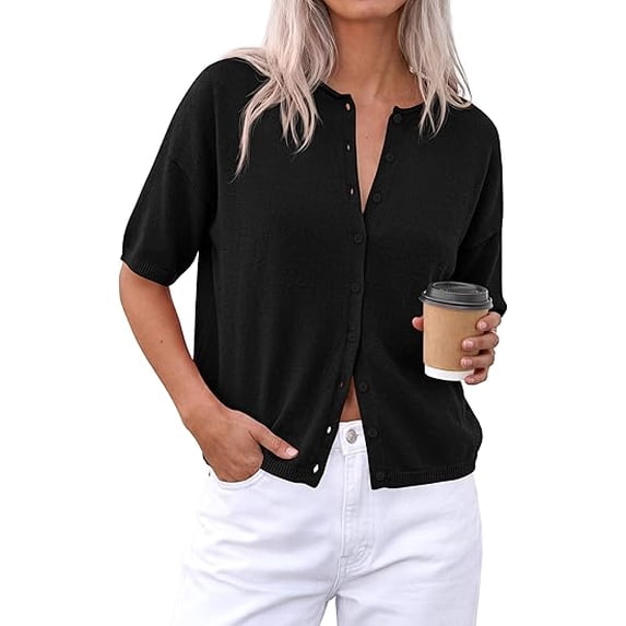 PRETTYGARDEN Women Spring Short Sleeve Cardigan Sweaters Button Down Knit Shirt Blouse Dressy Casual Tops Summer Outfits