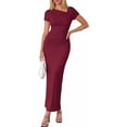 thumbnail image 1 of PRETTYGARDEN Women Summer Dress , Short Sleeve Ruched Bodycon Maxi Dresses, Elegant Cocktail Wedding Guest Party Outfit, 1 of 8