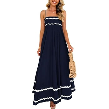 PRETTYGARDEN Women Summer Flowy Maxi Dress Casual Sleeveless Spaghetti Strap Ruffle Beach Long Dresses