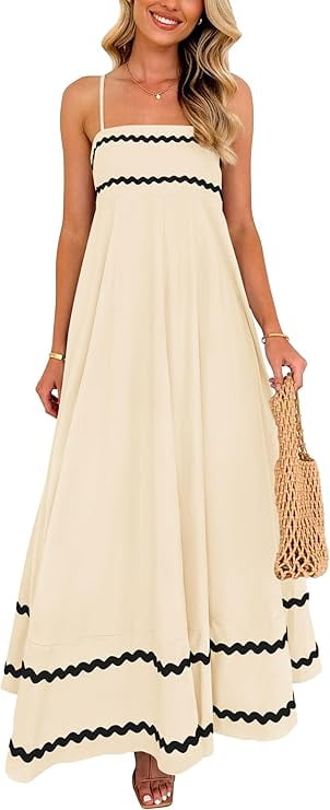 Prettygarden Women Summer Flowy Maxi Dress Casual Sleeveless Spaghetti Strap Ruffle Beach Long Dresses, Women's, Size: XL, Beige Prettygarden Women Summer Flowy Maxi Dress Casual Sleeveless Spaghetti Strap Ruffle Beach Long Dresses, Women's, Size: XL, Beige