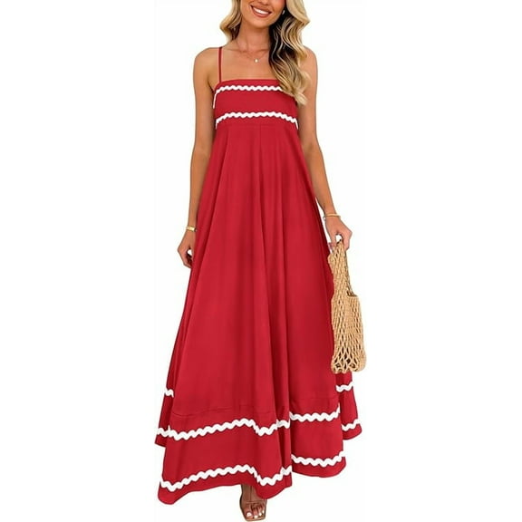 PRETTYGARDEN Women Summer Flowy Maxi Dress Casual Sleeveless Spaghetti Strap Ruffle Beach Long Dresses