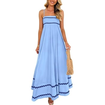 PRETTYGARDEN Women Summer Flowy Maxi Dress Casual Sleeveless Spaghetti Strap Ruffle Beach Long Dresses