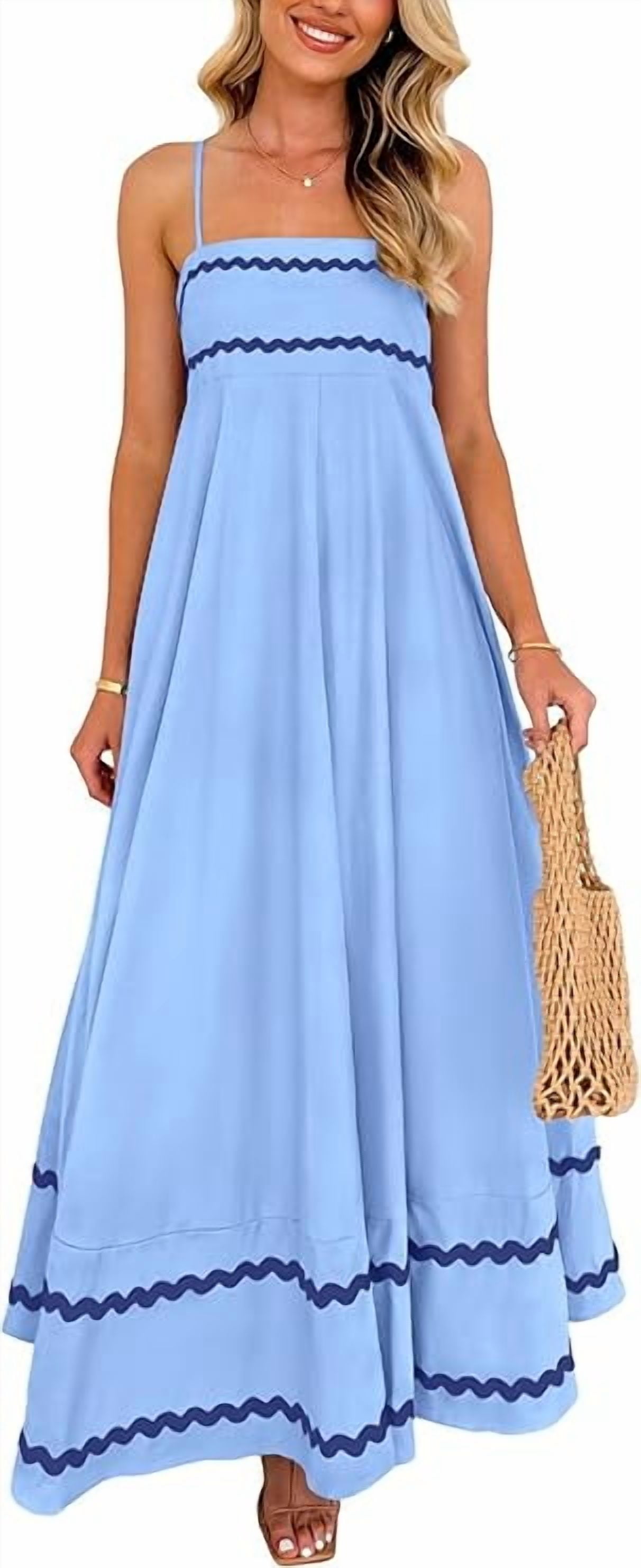 white christmas dresses PRETTYGARDEN Womens Square Neck Maxi Dresses Cap Sleeve Eyelet Smocked main image 0