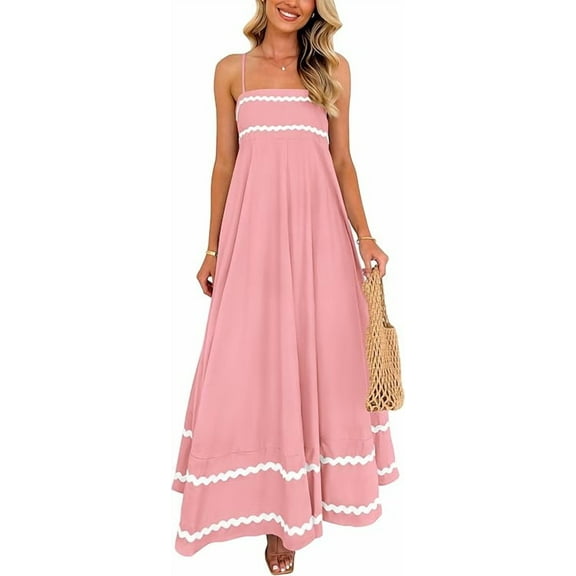 PRETTYGARDEN Women Summer Flowy Maxi Dress Casual Sleeveless Spaghetti Strap Ruffle Beach Long Dresses