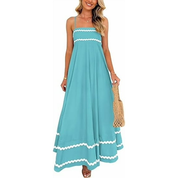 PRETTYGARDEN Women Summer Flowy Maxi Dress Casual Sleeveless Spaghetti Strap Ruffle Beach Long Dresses