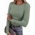 thumbnail image 1 of PRETTYGARDEN Women Summer Long Sleeve Shirts Ribbed Knit Crewneck Fitted Basic Tee Going Out Tops Casual Workout Outfits, 1 of 9