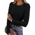 thumbnail image 1 of PRETTYGARDEN Women Summer Long Sleeve Shirts Ribbed Knit Crewneck Fitted Basic Tee Going Out Tops Casual Workout Outfits, 1 of 8