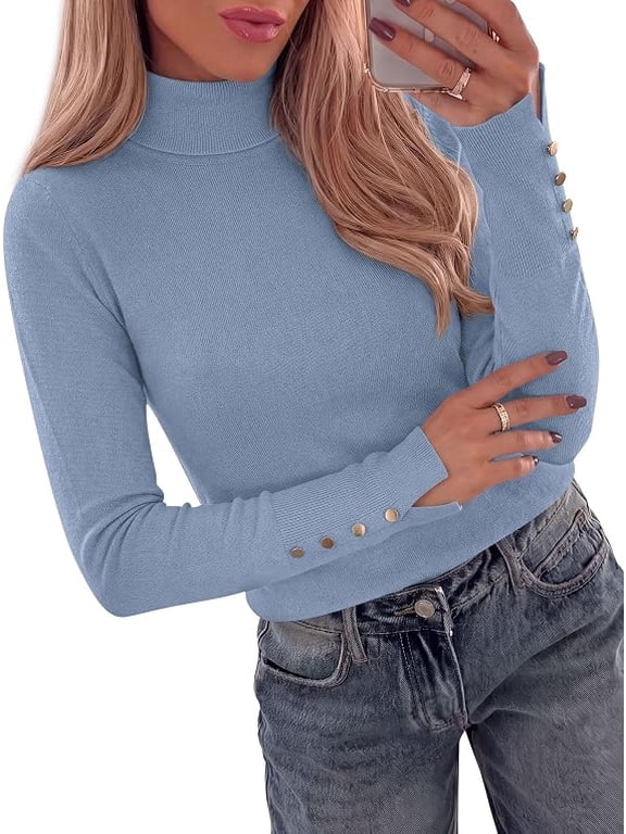 Women Turtleneck Sweaters Fall Long Sleeve Tops Soft Stretchy Knit, Ribbed Button-Cuff Pullover, Regular Fit Dressy Casual, Work Office Daily Date Outfits, Winter Clothing