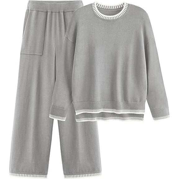 PRETTYGARDEN Women's 2 Piece Knit Sweater Outfit Casual Long Sleeve Pullover Wide Leg Pants Tracksuit Loungewear Set