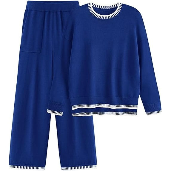PRETTYGARDEN Women's 2 Piece Knit Sweater Outfit Casual Long Sleeve Pullover Wide Leg Pants Tracksuit Loungewear Set