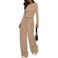 thumbnail image 1 of PRETTYGARDEN Women's 2 Piece Lounge Sets Fall Fashion Long Sleeve Crop Top Wide Leg Pants Matching Sets Clothing, 1 of 10