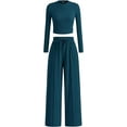 thumbnail image 1 of PRETTYGARDEN Women's 2 Piece Loungewear Long Sleeve Crop Top Wide Leg Palazzo Pants Set Tracksuits Casual Outfit, 1 of 10