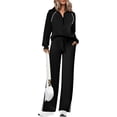 thumbnail image 1 of PRETTYGARDEN Women's 2 Piece Outfits Casual Lapel Half Zip Sweatshirts and Wide Leg Pants Tracksuit Sets, 1 of 8