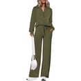 thumbnail image 1 of PRETTYGARDEN Women's 2 Piece Outfits Casual Lapel Half Zip Sweatshirts and Wide Leg Pants Tracksuit Sets, 1 of 8