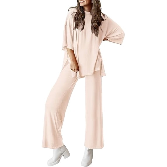 PRETTYGARDEN Women's 2 Piece Outfits Casual Short Sleeve Pullover Tops and Wide Leg Pants Lounge Sets Tracksuits