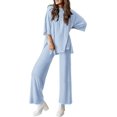thumbnail image 1 of PRETTYGARDEN Women's 2 Piece Outfits Casual Short Sleeve Pullover Tops and Wide Leg Pants Lounge Sets Tracksuits, 1 of 8