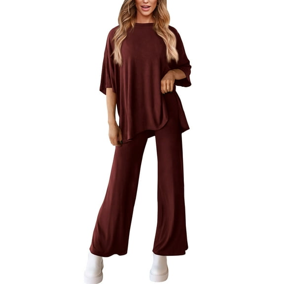 PRETTYGARDEN Women's 2 Piece Outfits Casual Short Sleeve Pullover Tops and Wide Leg Pants Lounge Sets Tracksuits