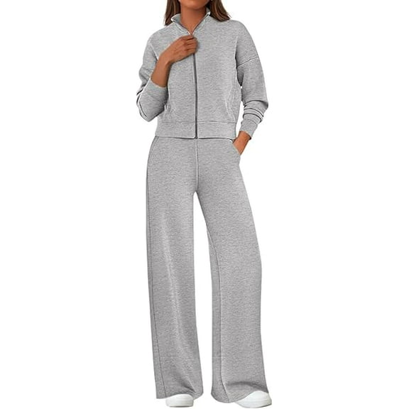 PRETTYGARDEN Women's 2 Piece Outfits Fall Sweatsuits Zip Up Sweatshirt Wide Leg Sweatpants Casual Tracksuit Lounge Sets