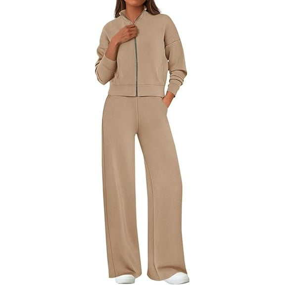 PRETTYGARDEN Women's 2 Piece Outfits Fall Sweatsuits Zip Up Sweatshirt Wide Leg Sweatpants Casual Tracksuit Lounge Sets