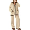 thumbnail image 1 of PRETTYGARDEN Women's 2 Piece Outfits Knit Matching Lounge Sets Long Sleeve V Neck Cardigan Sweaters Wide Leg Pants Tracksuits, 1 of 10