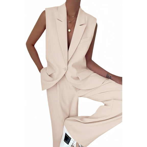 PRETTYGARDEN Women's 2 Piece Outfits Sleeveless Suit Vest and Wide Leg Pants Business Casual Blazer Sets