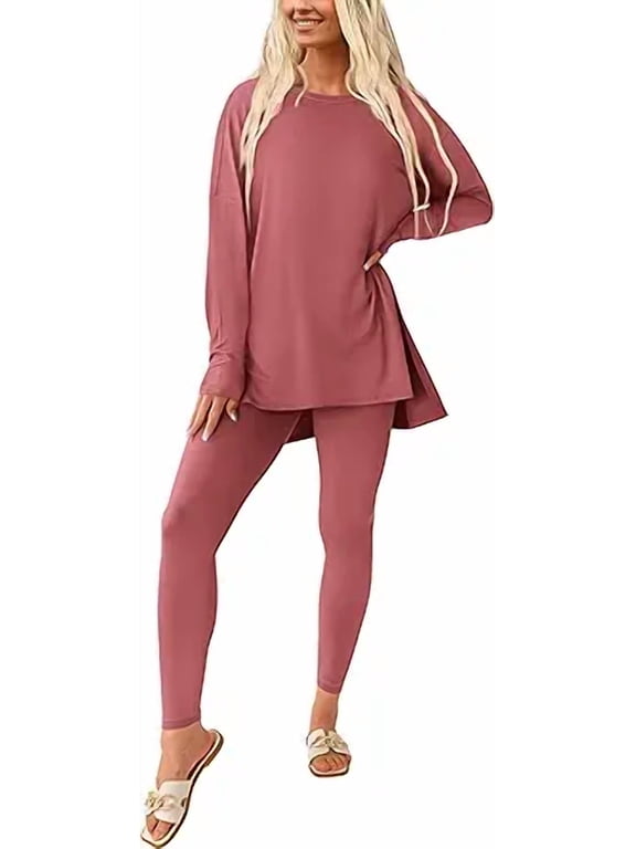 Women's 2 Piece Outfits Spring Long Sleeve Tunic Tops Legging Pants Fall Matching Lounge Sets Sweatsuits