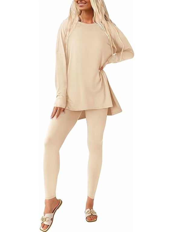 Women's 2 Piece Outfits Spring Long Sleeve Tunic Tops Legging Pants Fall Matching Lounge Sets Sweatsuits