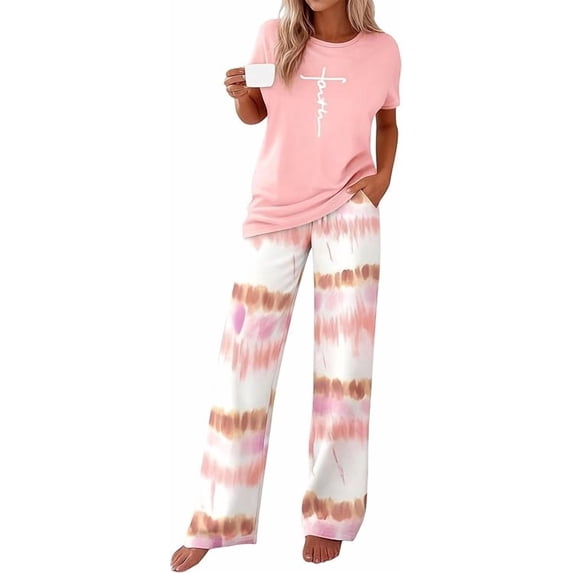 PRETTYGARDEN Women's 2 Piece Pajama Sets Summer Matching Lounge Outfits Short Sleeve Printed Sleepwear Spring PJ Set