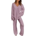 thumbnail image 1 of PRETTYGARDEN Women's 2 Piece Pullover Sweater Set Oversized V Neck Top Wide Leg Pants Fall Winter Fuzzy Lounge Outfit, 1 of 9