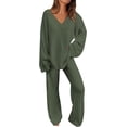 thumbnail image 1 of PRETTYGARDEN Women's 2 Piece Pullover Sweater Set Oversized V Neck Top Wide Leg Pants Fall Winter Fuzzy Lounge Outfit, 1 of 8