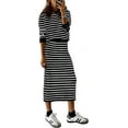 thumbnail image 1 of PRETTYGARDEN Women's 2 Piece Sets Lounge Striped Sweater Fall Casual Long Sleeve Knit Midi Skirts Matching Travel Outfits, 1 of 7