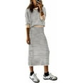 thumbnail image 1 of PRETTYGARDEN Women's 2 Piece Sets Lounge Striped Sweater Fall Casual Long Sleeve Knit Midi Skirts Matching Travel Outfits, 1 of 6