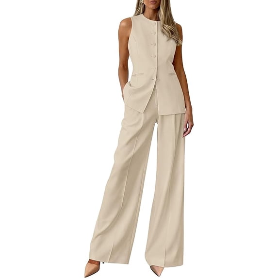 PRETTYGARDEN Women's 2 Piece Sets Summer Work Clothes Sleeveless Blazer Vest Pants Suits Spring Business Casual Outfits