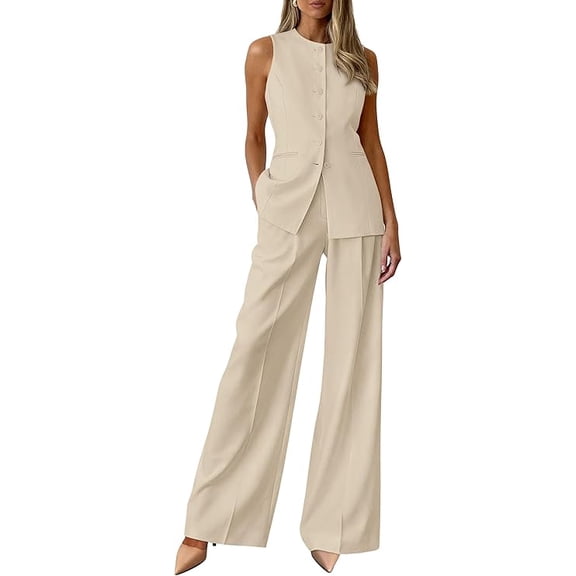 PRETTYGARDEN Women's 2 Piece Sets Summer Work Clothes Sleeveless Blazer Vest Pants Suits Spring Business Casual Outfits