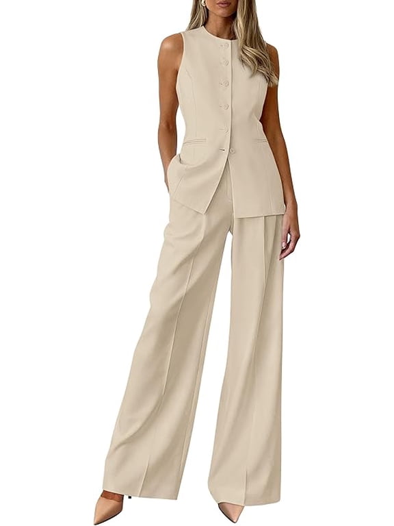 Women's 2 Piece Sets Summer Work Clothes Sleeveless Blazer Vest Pants Suits Spring Business Casual Outfits