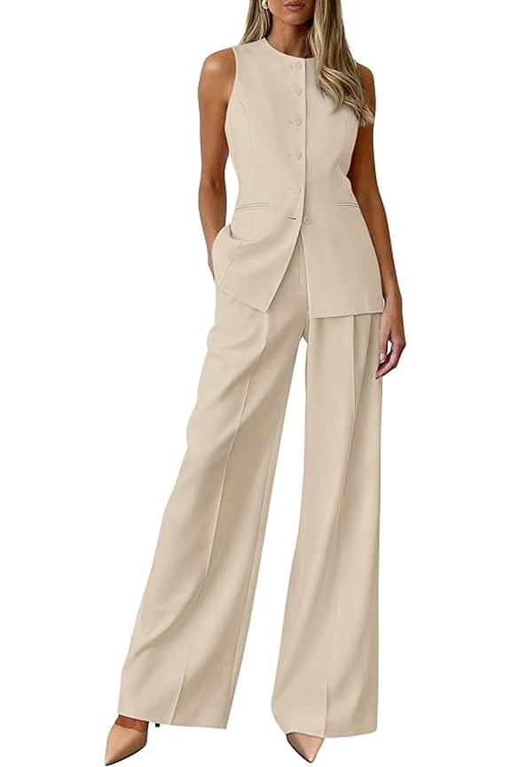 Women's 2 Piece Sets Summer Work Clothes Sleeveless Blazer Vest Pants Suits Spring Business Casual Outfits