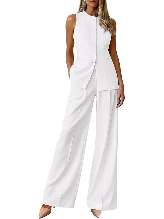 Women's 2 Piece Sets Summer Work Clothes Sleeveless Blazer Vest Pants Suits Spring Business Casual Outfits
