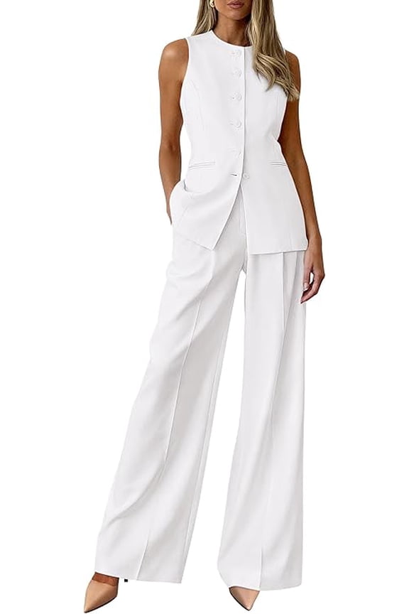 Women's 2 Piece Sets Summer Work Clothes Sleeveless Blazer Vest Pants Suits Spring Business Casual Outfits