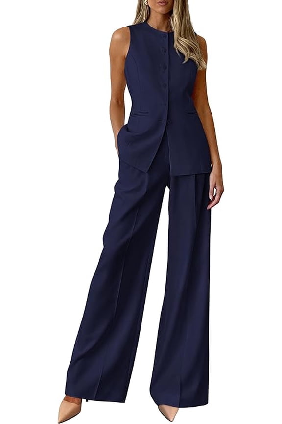 Women's 2 Piece Sets Summer Work Clothes Sleeveless Blazer Vest Pants Suits Spring Business Casual Outfits