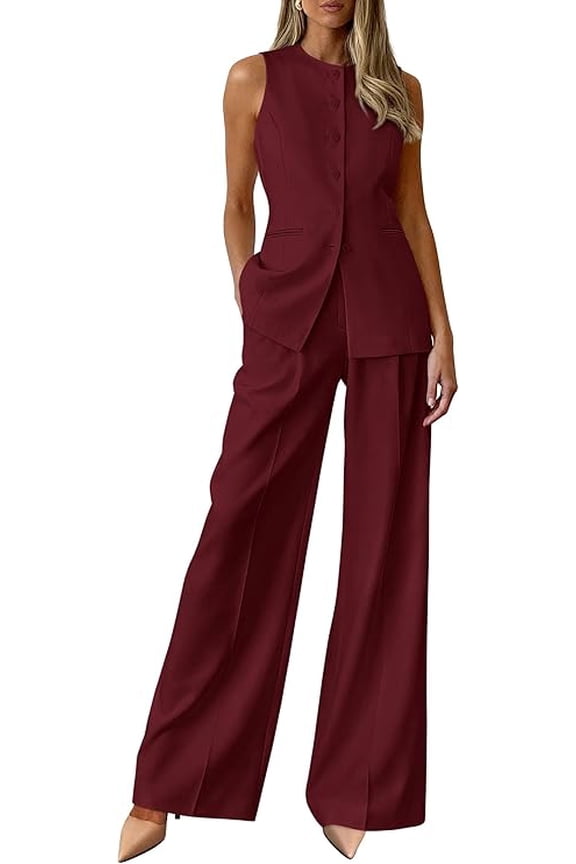 Women's 2 Piece Sets Summer Work Clothes Sleeveless Blazer Vest Pants Suits Spring Business Casual Outfits