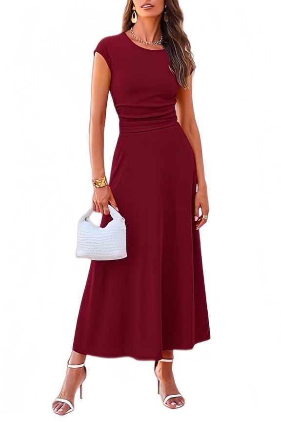 Women's 2 Piece Summer Outfits Dressy Casual Knit Short Sleeve Crop Top High Waist Midi Skirt Set