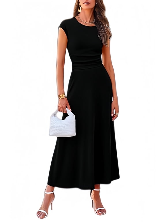 Women's 2 Piece Summer Outfits Dressy Casual Knit Short Sleeve Crop Top High Waist Midi Skirt Set