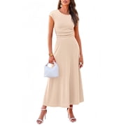 PRETTYGARDEN Womens 2 Piece Summer Outfits Dressy Casual Knit Short Sleeve Crop Top High Waist Midi Skirt Set