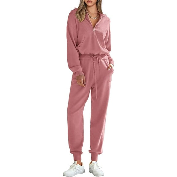 PRETTYGARDEN Women's 2 Piece Sweater Set Pullover Zip Up Sweatshirt Jogger Sweatpants Tracksuit Casual Outfit