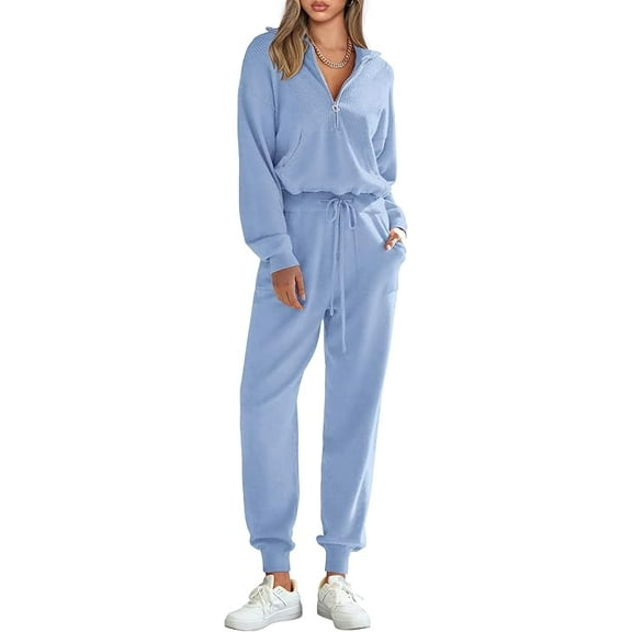 PRETTYGARDEN Women's 2 Piece Sweater Set Pullover Zip Up Sweatshirt Jogger Sweatpants Tracksuit Casual Outfit