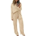 thumbnail image 1 of PRETTYGARDEN Women's 2 Piece Textured Sets Casual Button Down Shirt Wide Leg Pants Outfit Loungewear Tracksuit, 1 of 8