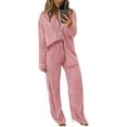 thumbnail image 1 of PRETTYGARDEN Women's 2 Piece Textured Sets Casual Button Down Shirt Wide Leg Pants Outfit Loungewear Tracksuit, 1 of 7