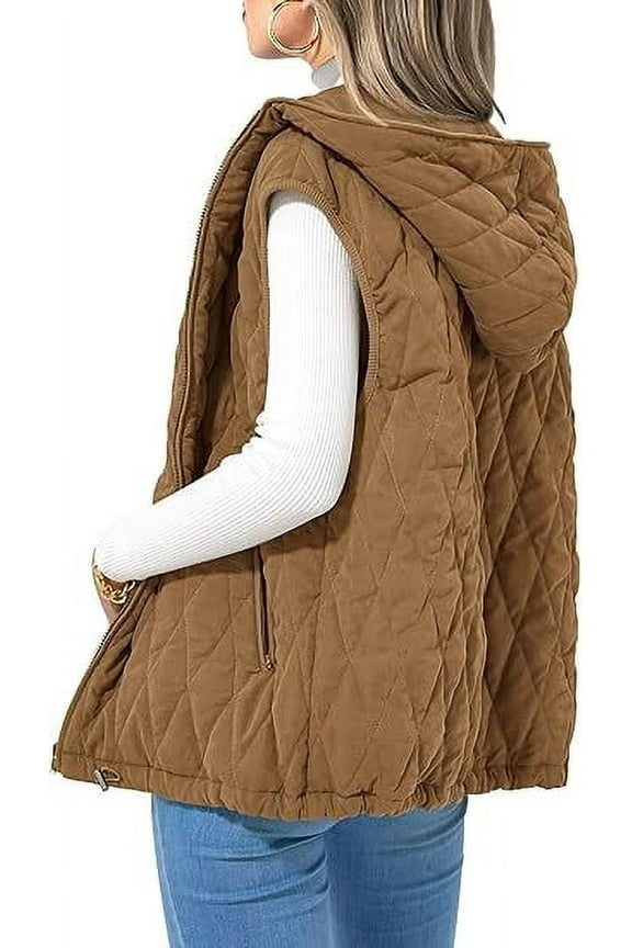 Women's 2025 Fall Spring Vest Casual Sleeveless Hooded Zip Up Jacket Trendy Winter Coat Outerwear