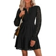 thumbnail image 1 of PRETTYGARDEN Women's Long Sleeve Mini Dress Spring V Neck Hollow Out Eyelet Embroidery Ruffle A Line Swing Short Dresses, 1 of 8
